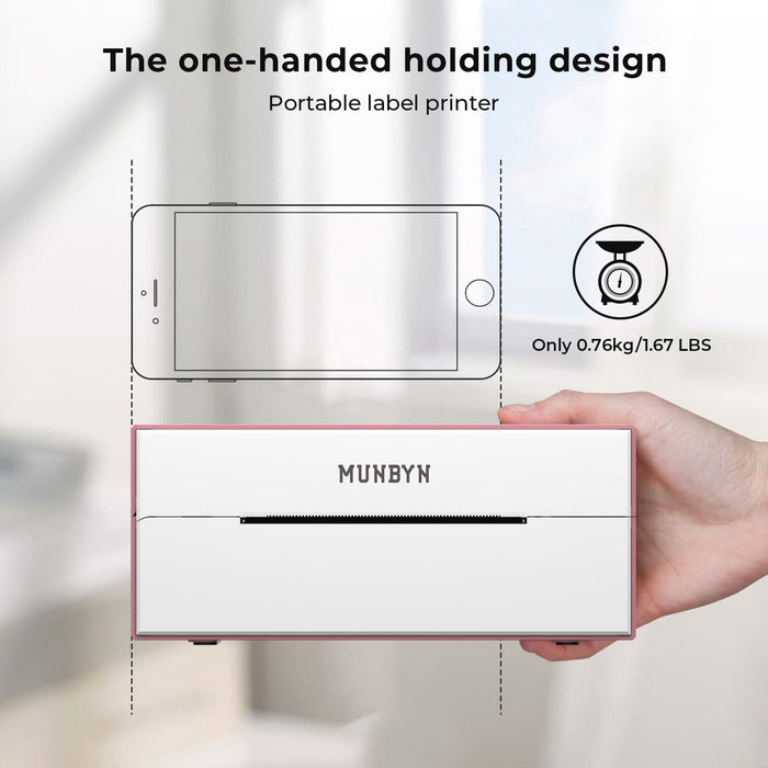 MUNBYN Wireless Bluetooth printer is very light and small, just one hand can easily hold steady.