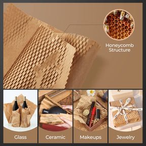 MUNBYN Honeycomb Packing Paper can be used to wrap glass, ceramic, makeup, and jewelry.