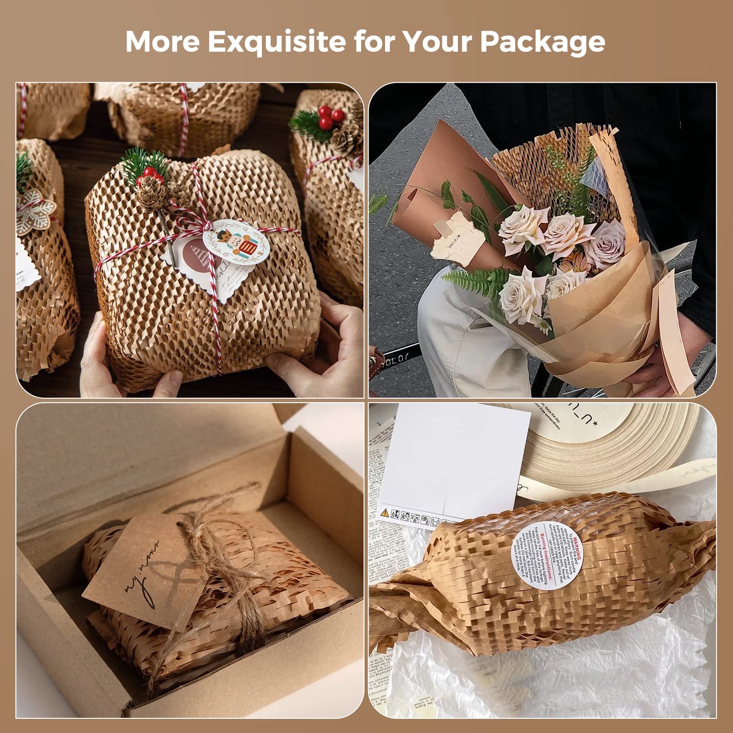 50m38cm Kraft Honeycomb Packaging Paper Roll, Eco Friendly Honeycomb  Packaging Paper Roll For Moving, Protection, Gift Wrapping And Fragile Items