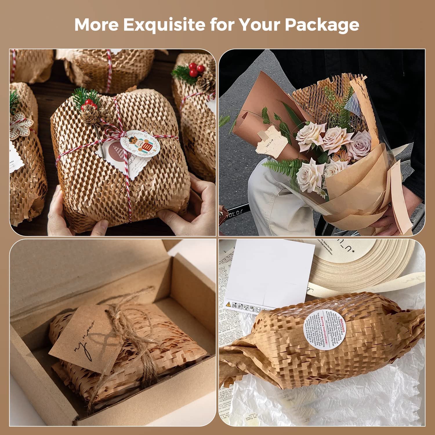 XFasten Honeycomb Packing Paper 12 x 66' Reusable Cushion Kraft Packing Paper for Moving, Alternative Bubble Packing Wrap for Breakable Dishes