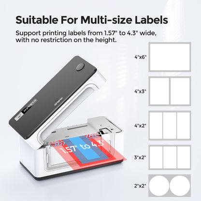 MUNBYN 4x6 thermal shipping label printer is suitable for multi-size labels and stickers.