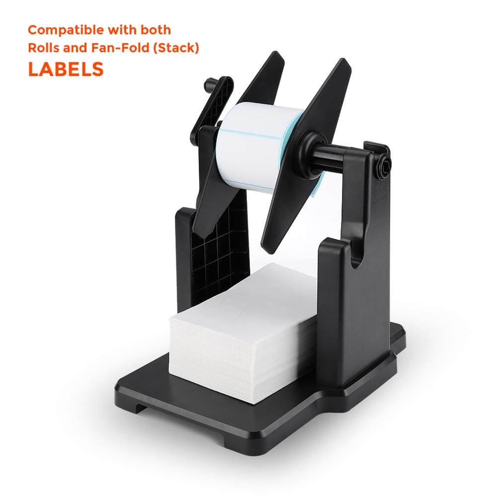 MUNBYN black plastic label roll holder is easy to install and can hold both roll and fanfold labels.
