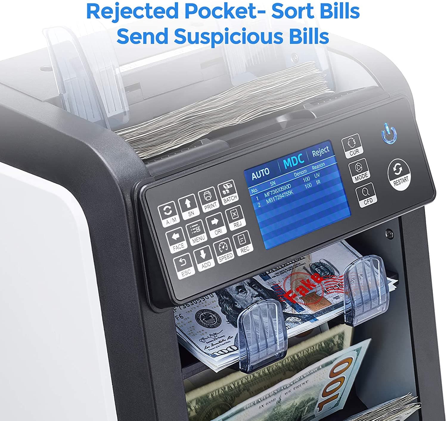  Swedza Cash Counting Machine with Denomination | Cassida 6600 Money Counter.MUNBYN Mixed Denomination Bill Counter Sorter with Value Counting, 2 Pocket for Sorting, IMC08. Rejected prcket-sort bills. Send suspicious bills.
